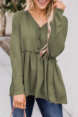 Casual Solid Patchwork Buckle V Neck Tops(7 colors)