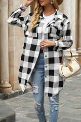 Casual Elegant Plaid Pocket Buckle Turndown Collar Outerwear(4 Colors)
