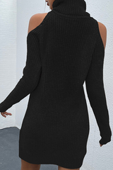 Casual Elegant Solid Hollowed Out Split Joint Turtleneck Dresses Sweater (Without Belt)