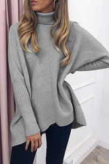 Casual Solid Split Joint Basic Turtleneck Tops Sweater