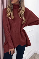 Casual Solid Split Joint Basic Turtleneck Tops Sweater