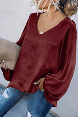 Fashion Casual Solid Split Joint Fold V Neck Tops(5 colors)