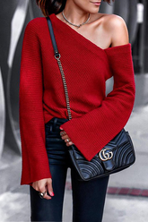 Fashion Casual Solid Split Joint Asymmetrical Oblique Collar Tops