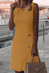 Casual Solid Buckle Square Collar Irregular Dress Dresses