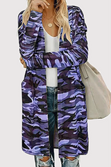 Casual Camouflage Print Split Joint Pocket V Neck Outerwear