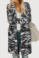 Casual Camouflage Print Split Joint Pocket V Neck Outerwear