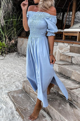 Casual Solid Split Joint Off the Shoulder Waist Skirt Dresses