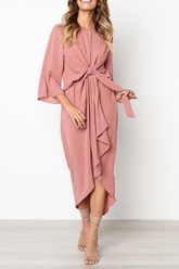 Casual Solid Split Joint O Neck Irregular Dress Dresses