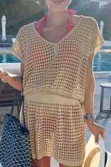 Casual Solid Mesh V Neck Waist Skirt Dresses