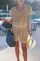 Casual Solid Mesh V Neck Waist Skirt Dresses