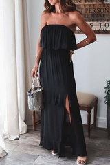 Casual Solid Split Joint Slit Strapless Cake Skirt Dresses