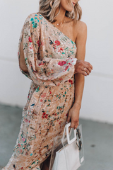 Casual Print Split Joint One Shoulder Irregular Dress Dresses