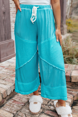 Patchwork Drawstring Wide Leg Pants