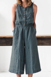Casual Solid Patchwork O Neck Loose Jumpsuits(4 Colors)