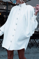 Casual Solid Buckle Half A Turtleneck Shirt Dress Dresses(5 colors)