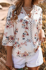 Casual Print Patchwork V Neck Tops