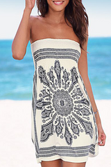 Vintage Print Patchwork Strapless Straight Dresses(5 colors)