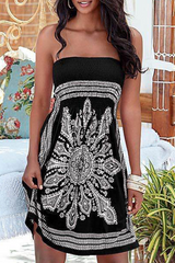 Vintage Print Patchwork Strapless Straight Dresses(5 colors)