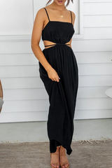 Casual Solid Hollowed Out Spaghetti Strap Straight Dresses