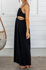 Casual Solid Hollowed Out Spaghetti Strap Straight Dresses