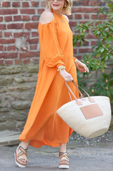 Fashion Solid O Neck Long Sleeve Dresses