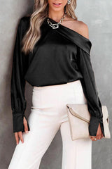 Casual Elegant Solid Patch Solid Color Oblique Collar Tops