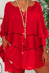 Casual Solid Patchwork V Neck Long Sleeve Dresses