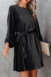 Casual Solid Bandage O Neck Waist Skirt Dresses