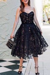 Print Patchwork Strapless Irregular Dress Dresses(6 Colors)