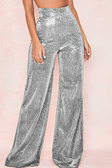 Casual Solid Patchwork High Waist Wide Leg Solid Color Bottoms(5 Colors)