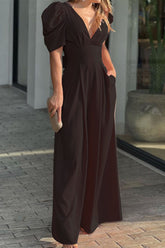 Casual Simplicity Solid Solid Color V Neck Loose Jumpsuits