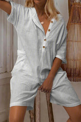 Casual Solid Buckle O Neck Regular Jumpsuits