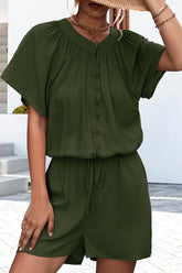 Casual Daily Solid Buttons O Neck Loose Jumpsuits