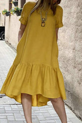 Casual Solid Solid Color O Neck Short Sleeve Dress Dresses