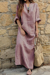 Casual College Striped Patchwork V Neck One Step Skirt Dresses