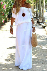 Casual Daily Solid Solid Color Off the Shoulder Beach Dress Short Sleeve Dress