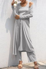 Casual Daily Solid Frenulum Cardigan Collar Long Sleeve Two Pieces