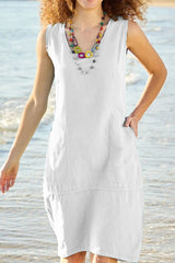 Casual Daily Solid Pocket U Neck Vest Dress Dresses(5 Colors)