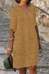 Casual Simplicity Solid Patchwork V Neck Short Sleeve Dress Dresses