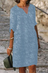 Casual Simplicity Solid Patchwork V Neck Short Sleeve Dress Dresses