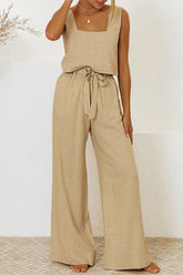 Casual Solid Pocket Square Collar Sleeveless Two Pieces