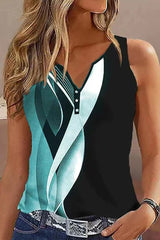 Casual Print Patchwork V Neck Tops