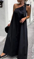Casual Solid Frenulum Oblique Collar Sleeveless Dress Dresses(4 Colors)