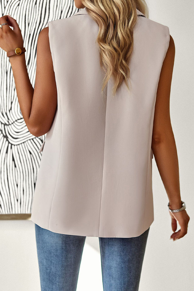 Casual Solid Buttons Turn-back Collar Tops