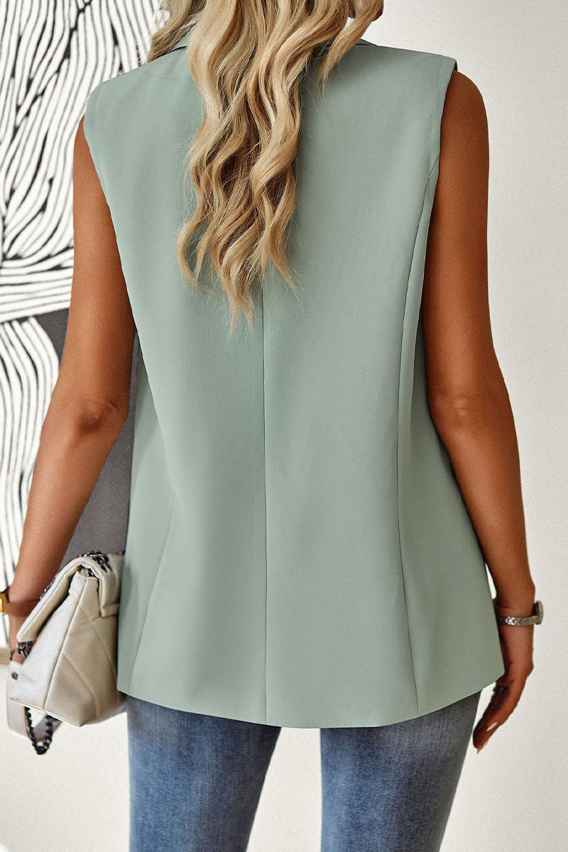 Casual Solid Buttons Turn-back Collar Tops