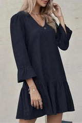 Casual Solid Fold V Neck A Line Dresses