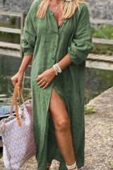 Casual Solid Patchwork Buckle O Neck Shirt Dress Dresses