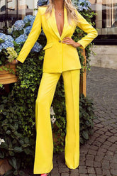 Work Elegant Solid Patchwork Turn-back Collar Long Sleeve Two Pieces(4 Colors)