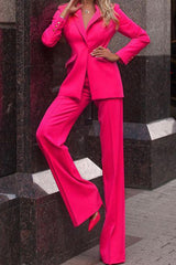 Work Elegant Solid Patchwork Turn-back Collar Long Sleeve Two Pieces(4 Colors)