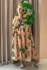 Elegant College Print Buckle Turndown Collar Waist Skirt Dresses